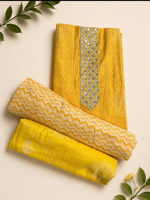 Elegant Mustard Yellow Cotton Suit Set with Dupatta
